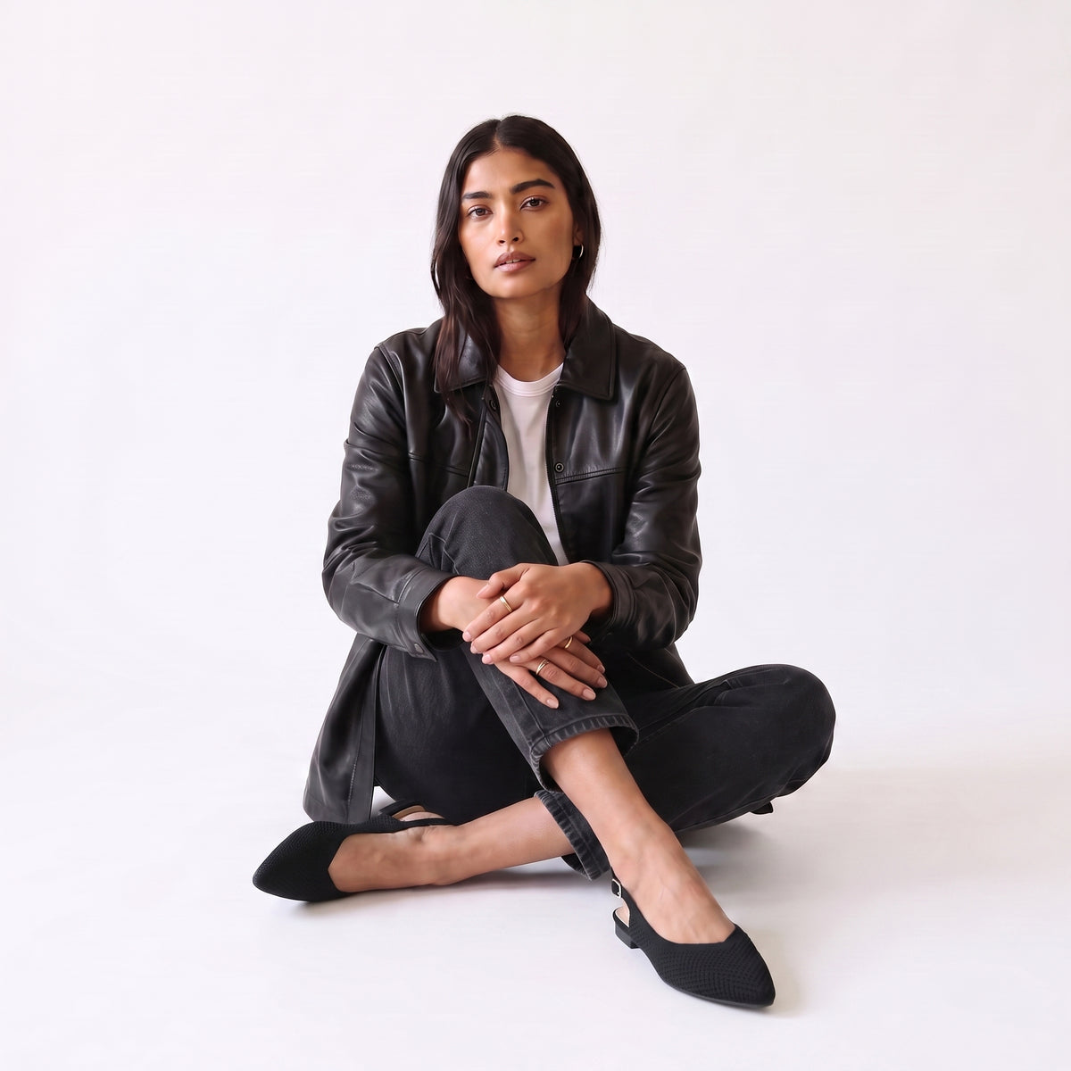 ALBA Minuit — Black Knit Slingback Flats