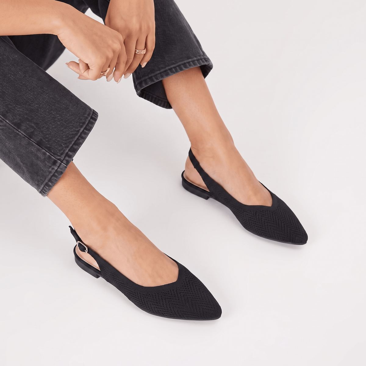 ALBA Minuit — Black Knit Slingback Flats