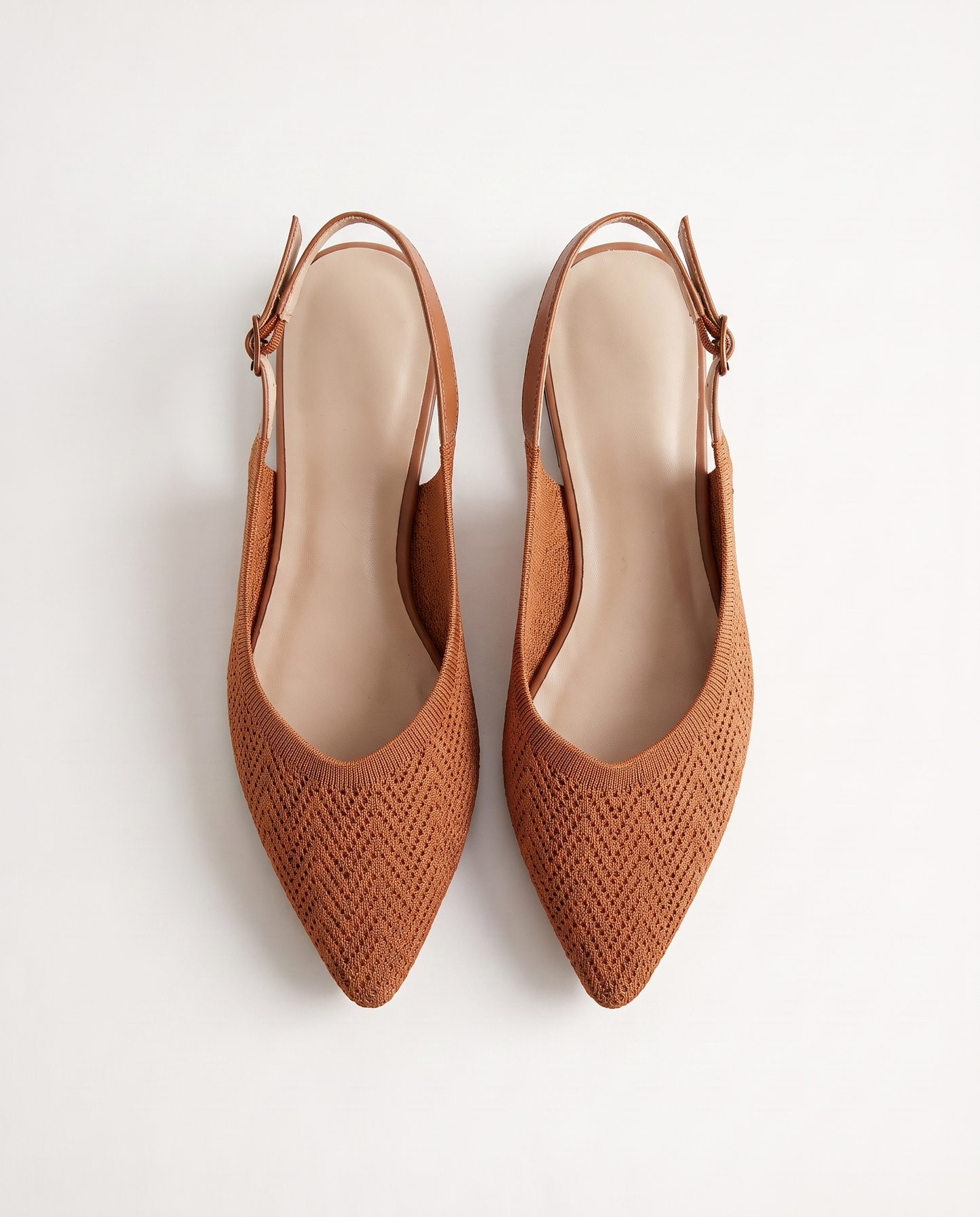 ALBA Cognac — Woven Knit Slingback Flats, top view