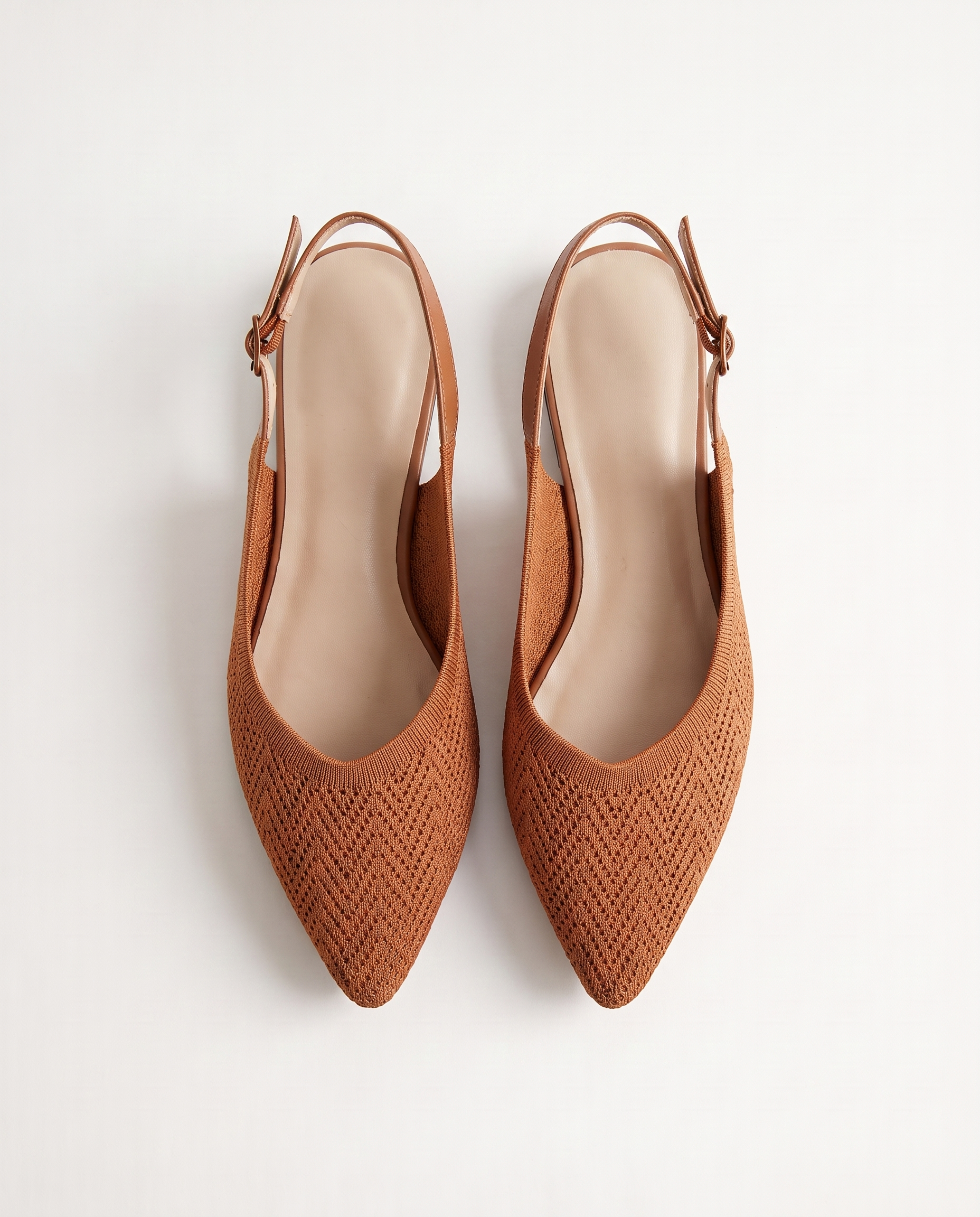 ALBA Cognac — Woven Knit Slingback Flats, top view