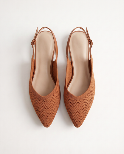 ALBA Cognac — Woven Knit Slingback Flats, top view