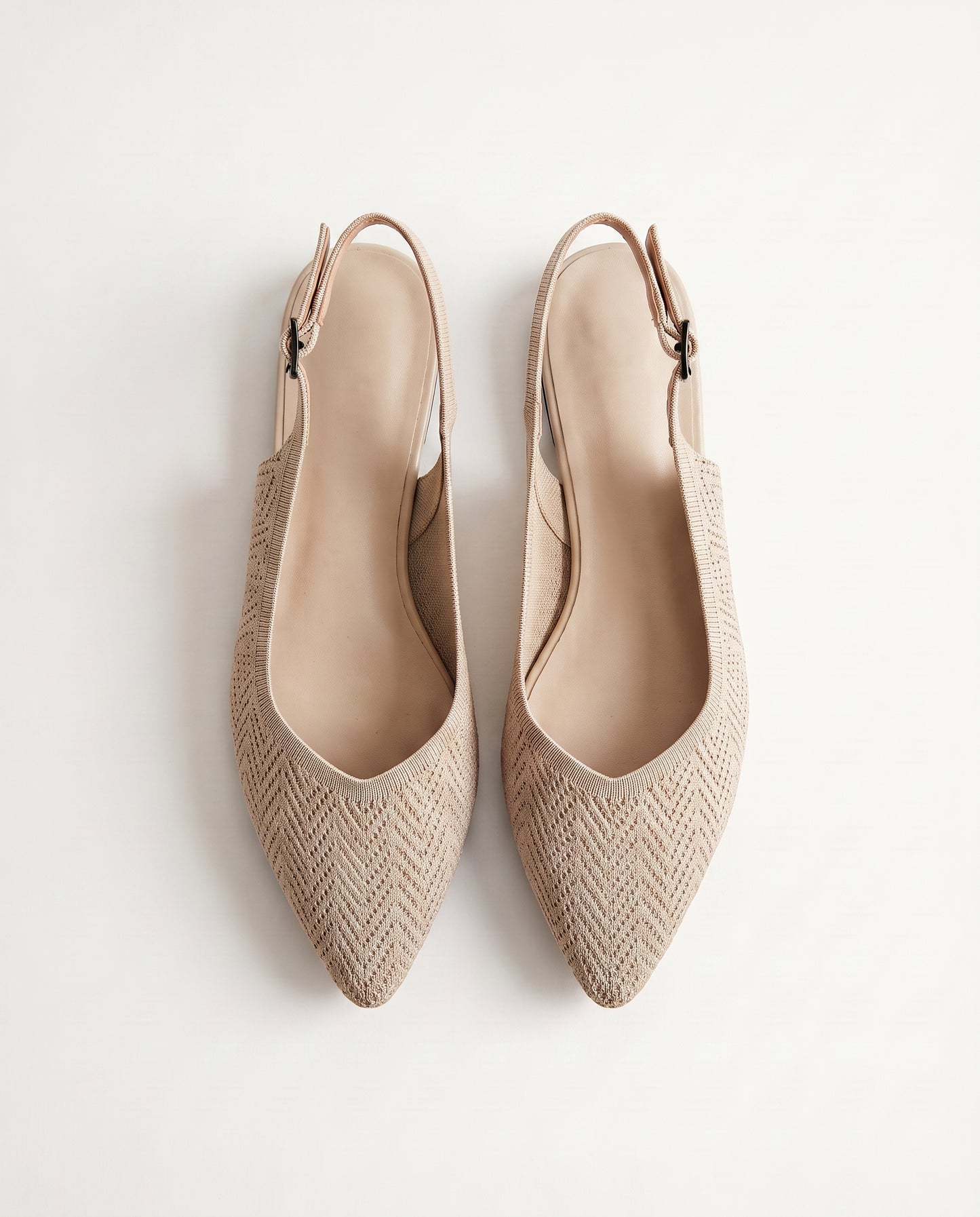 ALBA Dune — Neutral Knit Slingback Flats, top view