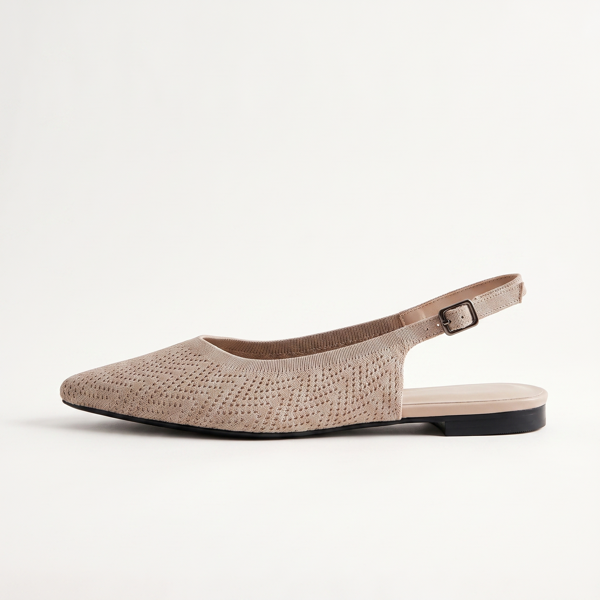 ALBA Dune — Neutral Knit Slingback Flats, profile view