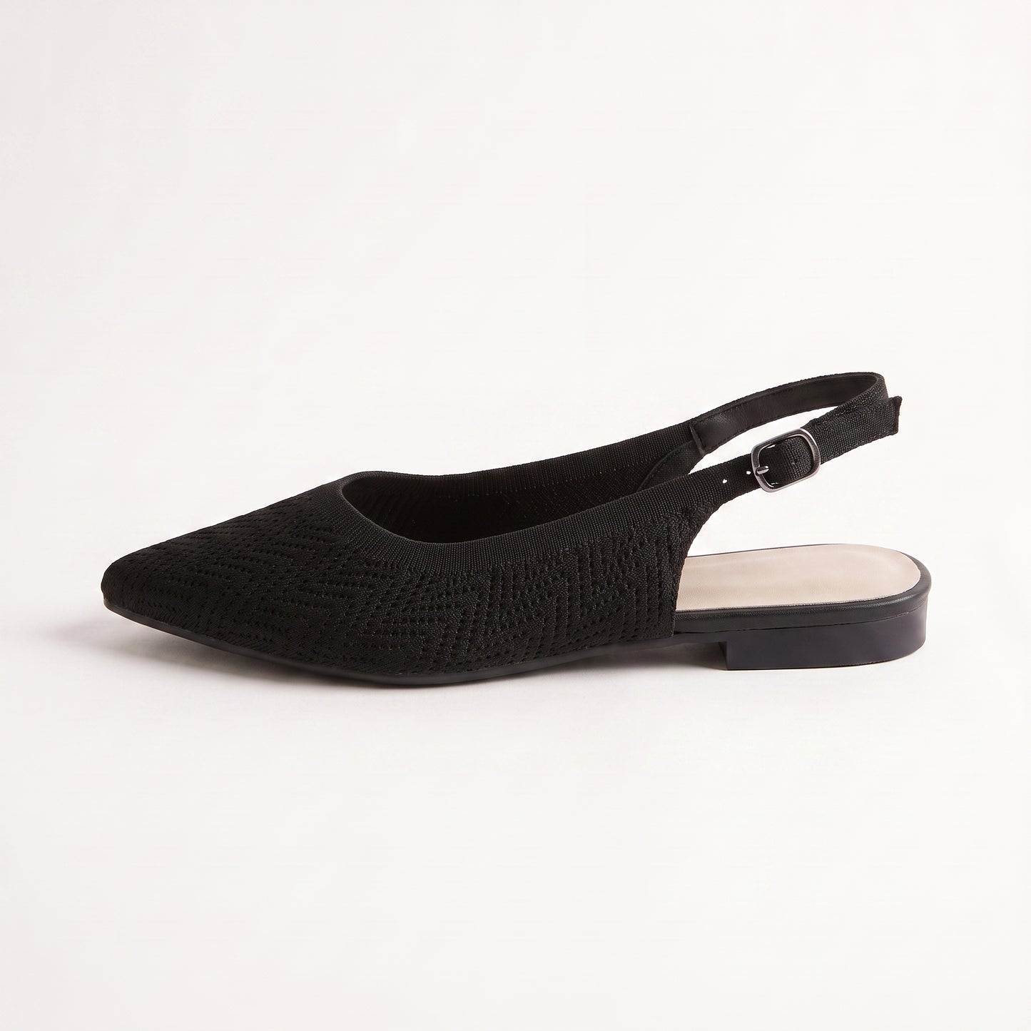 ALBA Minuit — Deep-Black Knit Slingback Flats, profile view