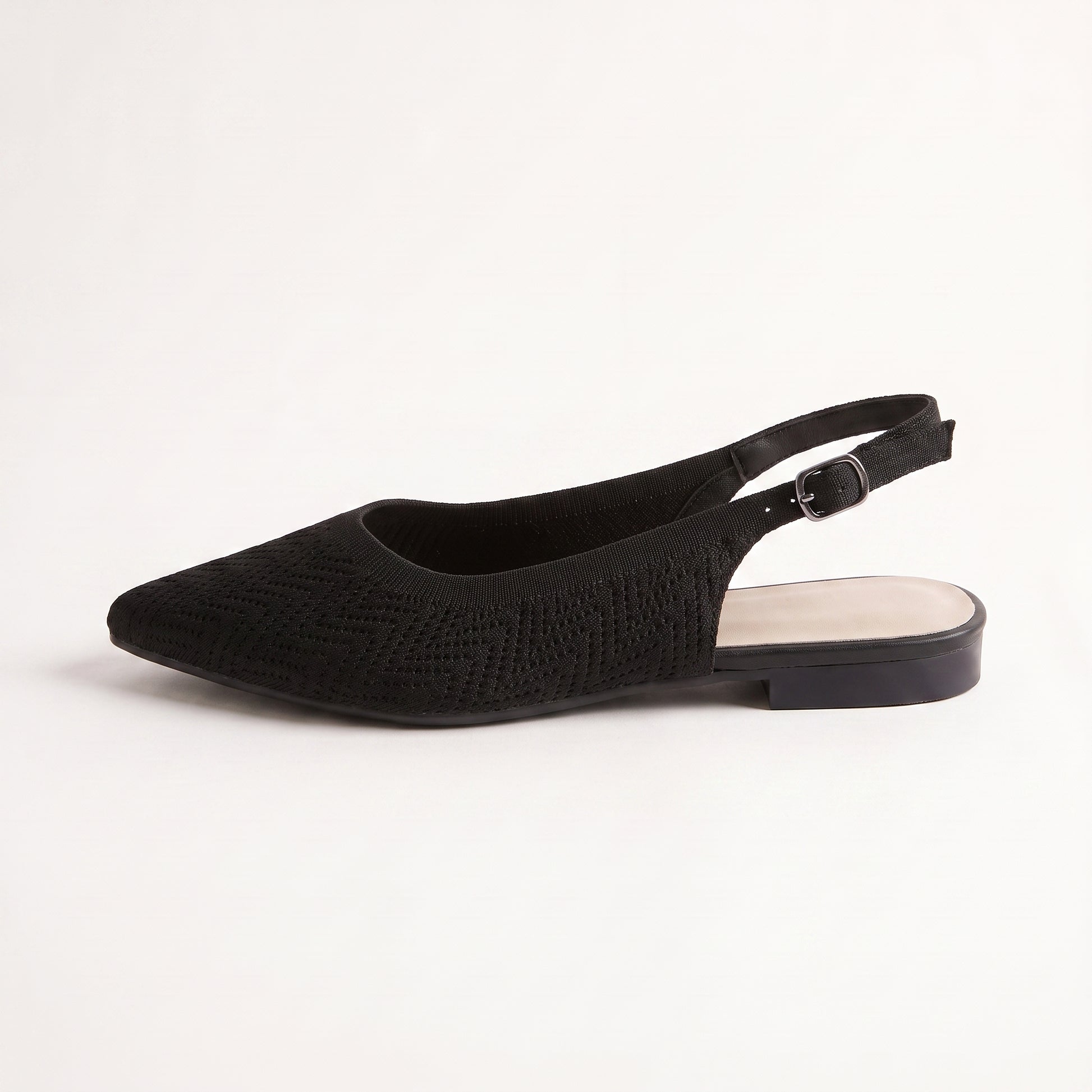 ALBA Minuit — Deep-Black Knit Slingback Flats, profile view